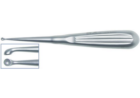 Bruns Bone Curette, W/ Solid Hexagonal Handle, Oval, 9" (23.0 Cm), Angled, Size 1